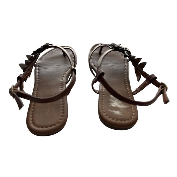 Madeleine Stuart Brown Flat Sandal Floral Embellished Thong Ankle Strap Size 7.5 - Picture 5 of 7